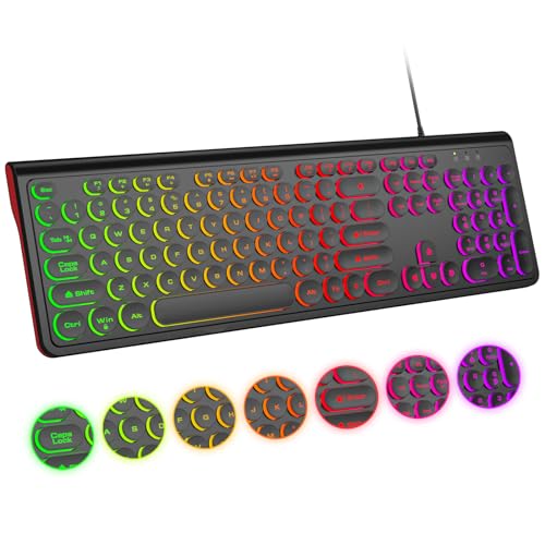 Atelus USB Wired Keyboard with Backlit 7-Colors, Full Size Keyboard with Retro Keycaps, Numeric Keypad and Media Hotkey for Computer Desktop PC Laptop and Windows 7 8 10 11 - color: Backlit