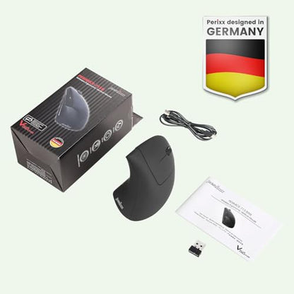 Perixx PERIMICE-713R Wireless Rechargeable Vertical Mouse - Duo Wired and Wireless Charging Feature - 6 Buttons Design - Black - Right-Handed Design - style: Wireless Rechargeable