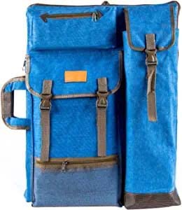 TRANSON Art Portfolio Case Artist Backpack Canvas Bag Large 26” x 19.5” - color: Blue