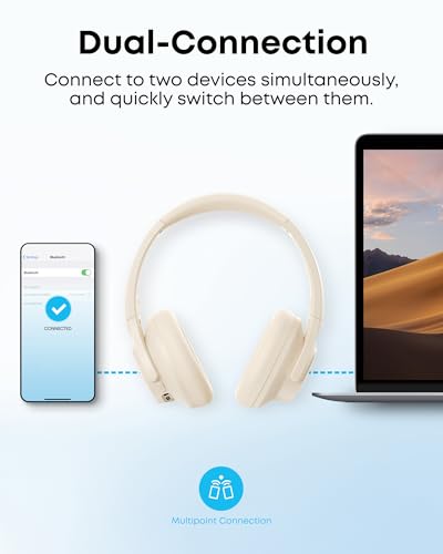 Soundcore by Anker Q20i Hybrid Active Noise Cancelling Headphones, White | Over-Ear, Bluetooth, 40H ANC Playtime, Hi-Res Audio, Big Bass, Transparency Mode, Customize via App, Travel, Home, Office - color: Almond White
