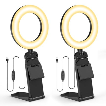 2Packs-Ring Light for Computer Laptop,Video Conference Lighting kit for Zoom Meetings,5" Small Led Selfie Light Portable DeskLight with Stand,Cell Phone Holder Desktop Lighting for Skype Call Black - size: 2Packs-Black