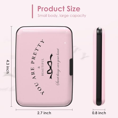 Credit Card Holder Pink, RFID Wallet Women Pocket Small Card Holder, You Are Pretty Travel Business Card Case Metal RFID Blocking Card Organizer for Women Men - color: Pink Bow You Are Pretty