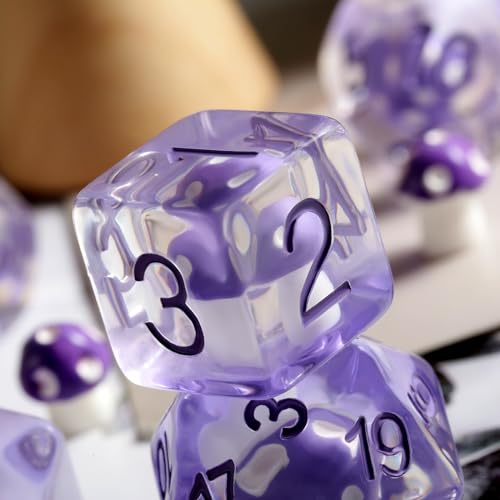 Mushroom Resin Dice Set D&D, DNDND 7PCS D&D Dice Set with Gift Velvet Bag for Dungeons and Dragons Role Playing Games and Tabletop Games（Purple Mushroom - color: Mushroom Purple