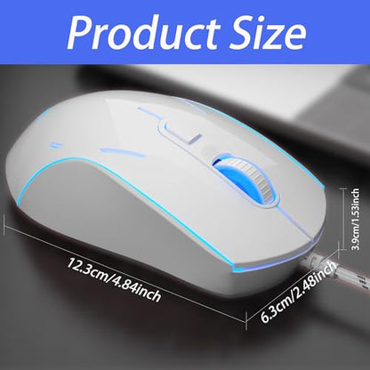 Wired Gaming Mouse, Ergonomic USB Optical Mouse with 7 Colors Breathing LED Backlit, 6 Adjustable Speed Levels from 600 to 3200 for Laptop PC - color: White