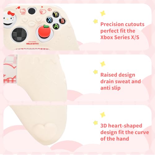 Kuitmor Controller Cover Skin for Xbox Series X/S,Soft Silicone Anti-Slip Protective Cover Skin Case Compatible with Xbox Controller with 2 Thumb Grip Caps and 1 Sticker (Beige Hello Kitty) - color: Beige Hello Kitty