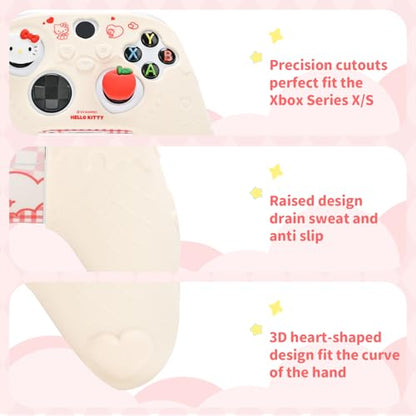 Kuitmor Controller Cover Skin for Xbox Series X/S,Soft Silicone Anti-Slip Protective Cover Skin Case Compatible with Xbox Controller with 2 Thumb Grip Caps and 1 Sticker (Beige Hello Kitty) - color: Beige Hello Kitty