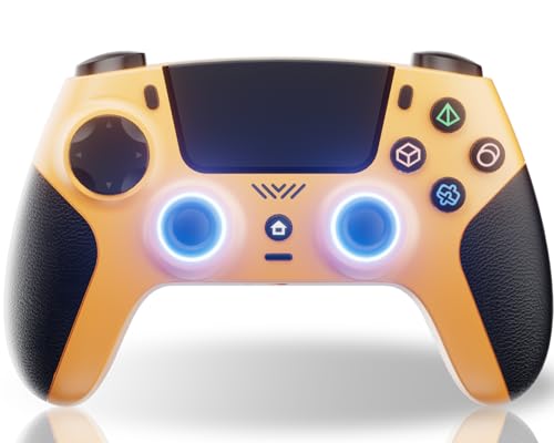 ThinTree Wireless Controller Compatible for PS-5/Pro/Slim/PC, Gradient Color RGB mode/haptic feedback/1000 mAH battery/Motion Sensing/3.5mm Audio Jack (Yellow) - color: Yellow