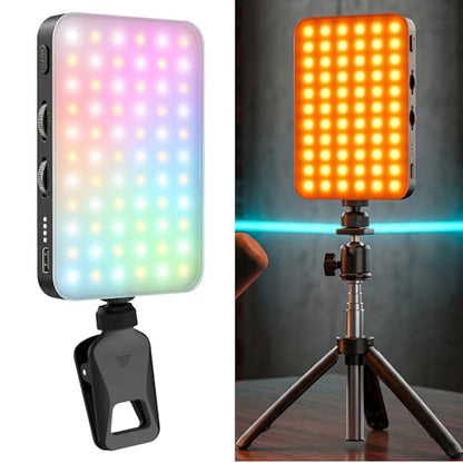 91 LED Portable Charger Selfie Light Video Conference Lighting | with Clip & Camera Tripod Adapter, Rechargeable 2000mAh, CRI 96+, 4 Light Modes, for Phone iPhone Webcam Laptop Makeup - color: Dusk Grey