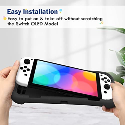 FINTIE Kid-Friendly Ultraligh Case for Nintendo Switch OLED Model (2021) | Game Card Slots, Ergonomic Grip Design, Lightweight EVA Foam, Anti-Scratch Protective Grip Case Cover, Black - color: Black
