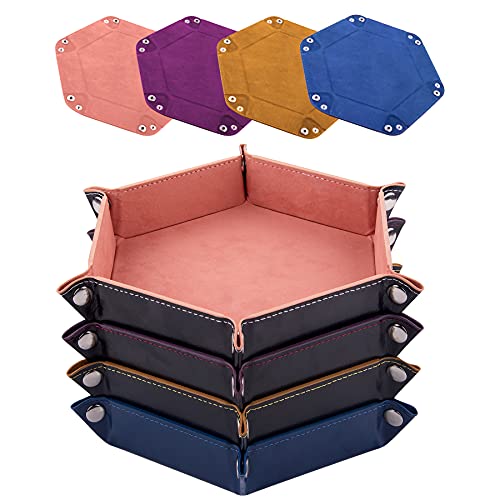 SIQUK 4 Pieces Dice Tray Hexagon Dice Rolling Holder Folding PU Leather Dice Trays for Dice Games Like RPG, DND and Other Table Games(Peach, Wine Red, Yellow, Royal Blue) - color: Peach, Wine Red, Yellow, Royal Blue
