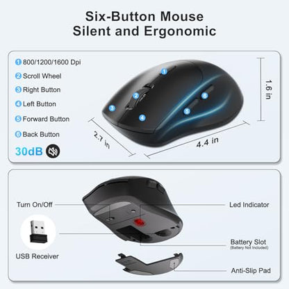 Wireless Keyboard and Mouse Combo, Full Size Ergonomic Wave Keys(Blue) | 2.4G Ergonomic Keyboard with Wrist Rest, Phone Holder, 3-Level DPI Silent Mouse with 6-Buttons, for Windows/Mac OS/Laptop/PC - color: Blue Black