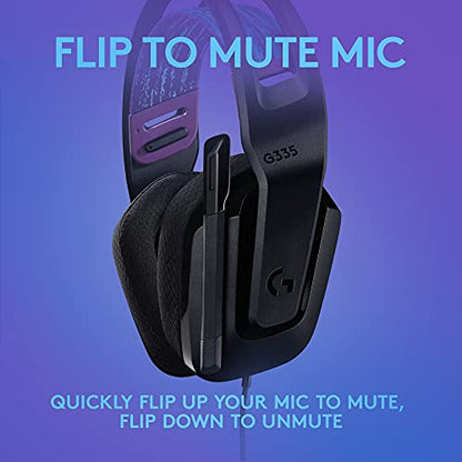 Logitech G335 Wired Gaming Headset (with Flip to Mute Microphone) - Black | Flip to mute microphone, 3.5mm audio jack, memory foam earpads, compatible with PC, PlayStation, Xbox, Nintendo Switch - color: Black, style: Wired
