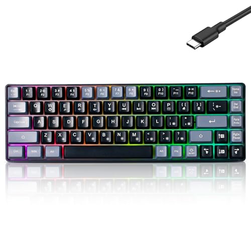 Guiheng Wired Portable 60% Mechanical Feeling Gaming Keyboard,RGB LED Backlit Compact 68 Keys Mini Wired Office Keyboard for Windows Laptop PC Mac Gamer, Typist, Travel on Business Trip Black–Grey - color: black and grey