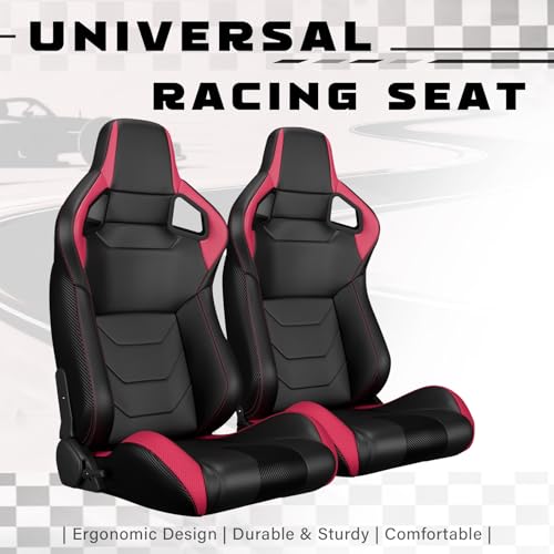 2 Pcs Adjustable Universal Racing Seats with Double Sliders, Reclinable Bucket Seats, 1 Pair of Sport Seats for Vehicles (Pink) - color: Pink