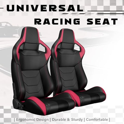 2 Pcs Adjustable Universal Racing Seats with Double Sliders, Reclinable Bucket Seats, 1 Pair of Sport Seats for Vehicles (Pink) - color: Pink