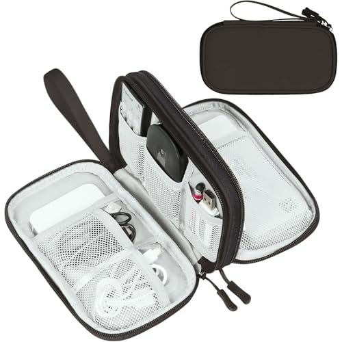 FYY Electronic Organizer, Travel Tech Pouch Bag, Medium, Coffee | Wrist Strap, Waterproof, Double Layers Portable Electronics Travel Carrying Case for Cord, Charger, Daily Business Trips Use - color: Coffee, size: Medium