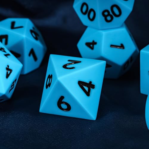 7-Piece Jumbo Silicone DND Dice Set, 25mm Oversized D&D Dice | Round Edges Soft Perfect Bouncer Compatible with Dungeons and Dragons RPG Bar Pub Club Party Games - color: Blue W/Black Numbers