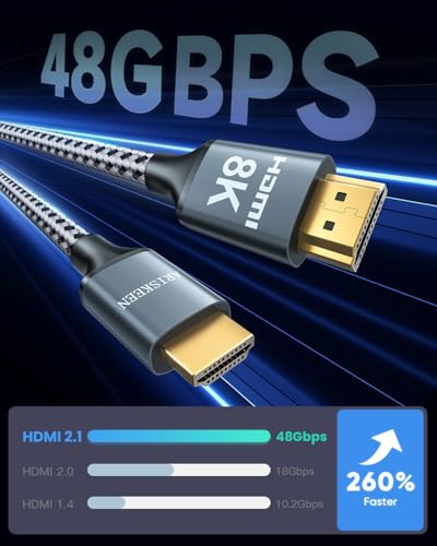 ARISKEEN 8K HDMI Cable 3FT 2-Pack, 48Gbps High Speed HDMI 2.1 Cable, 8K 60Hz, 4K 120Hz 144Hz Support for HDR 10, HDCP 2.2 2.3, eARC, DTS:X, Braided HDMI Cord Compatible with Laptop/HDTV - 3 Feet - size: 3 Feet