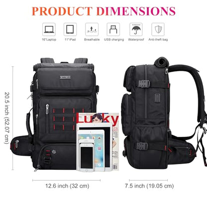 WITZMAN Carry on Travel Backpack for Men Airline Approved Fits 16" Laptop | Nylon 3 in 1 Luggage Duffle Bag with USB Charging Port, Shoe Compartment, For Weekend Getaway, Overnight Trip, B682 Black) - color: 01.black