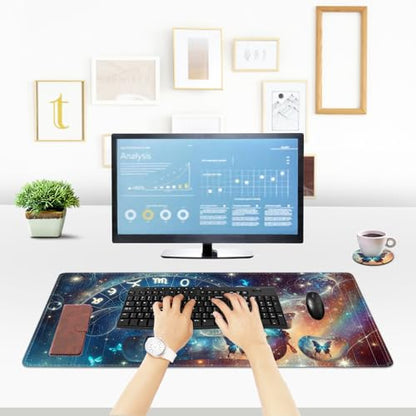 ToLuLu Large Mouse Pad Desk Pad Set, Wrist Rest Support Desk Mat for Keyboard and Mouse, 4PCS 35.4”x15.7 XXL Giant Mouse Pad, Non-Slip Base Stitched Edges Mousepad Home Office, Glittering Butterfly - color: Glittering Butterfly
