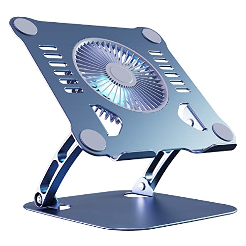 SHUWEI Laptop Cooling Stand with 3 Speed Fan, Adjustable Height Laptop Stand for Desk, Ergonimic Aluminum Laptop Cooling Pad for 10-15'' Notebook - Bule-Gray - color: Bule-gray, size: For 15" Laptop & No 360°Rotation