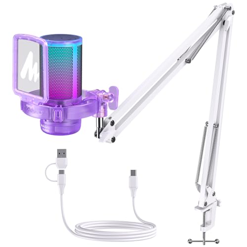MAONO USB Gaming Microphone for PC, Noise Cancellation Condenser Mic with Mute, Gain, Monitoring, RGB Boom Mic for Streaming, Podcast, Twitch, Discord, Computer, PS4/PS5, Mac, GamerWave DGM20S,Purple - color: Purple