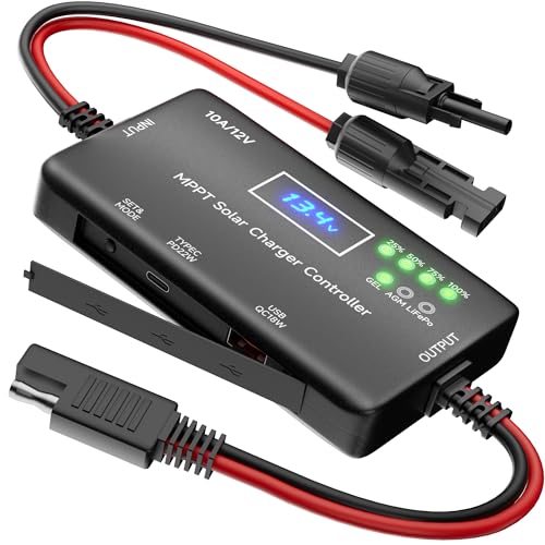 SUNAPEX MPPT Solar Charge Controller 12V 10A for LiFePO4 AGM Gel Batteries | Type-C & USB Output | LCD Voltage & Current Display | LED Charging Status | Smart Battery Protection | Zero Battery Drain - style: 10A MPPT