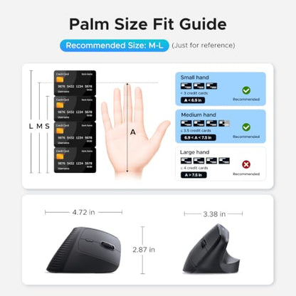 UGREEN Ergonomic Wireless Mouse, Bluetooth & 2.4G Wireless, Quiet Clicks | 1000/1600/2000/4000 DPI, Up to 3 Device Connectivity, 6 Buttons, Multi-system compatibility, for Laptop, Desktop, PC