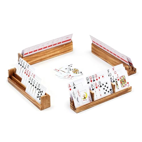 Playing Card Holder for Seniors Adults, Set of 4 Widen Card Slots Card Holders for Playing Cards, Wooden Cards Holder with Detachable Divider for Card Game Bridge Canasta Strategy - size: 1.9" x 2.1" x 11.8"