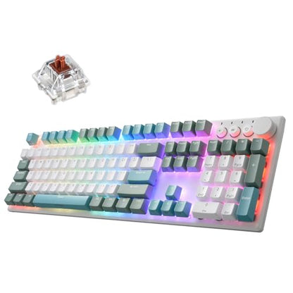 iRocks K74R Wireless RGB Illuminated Mechanical Gaming Keyboard, Hot-Swappable Switches, Easy-Clean Floating Design, PBT 107 Keys NKRO, Detachable USB-C Cable - Island Blue (Brown Switches) - color: Island Blue, size: Brown Switches