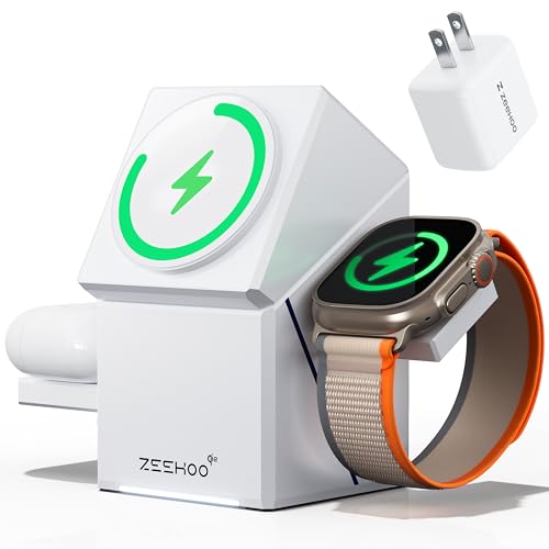 ZEEHOO 3 in 1 Charging Station, for iPhone Charging Station, for Apple MagSafe Charger, Qi2 Certified, 15W Fast Wireless Charger, for Apple Watch, for iPhone 17,16,15,14,13,12 Series, AirPods (White) - color: White