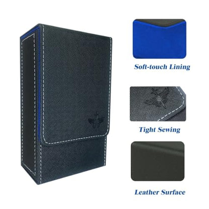 Black Tarot Card Holder with Blue Interior; Fold Top Tarot Card Box Case with Magnetic Lid Closure; Fits Standard Tarot Card Deck - color: blue