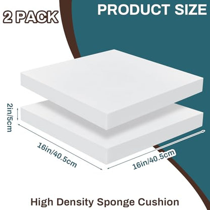 Frienda 2 Pack 2" x 16" x 16" Upholstery High Density Foam Cushion Replacement Square Cut to Size Foam Couch for Chair Couches Padding Shipping Packing DIY Cosplay Projects(White) - color: White, size: 2" X 16" X 16", style: Square