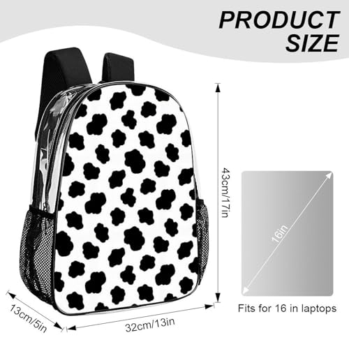 Waterproof Large Clear Beach Backpack Holds Towels Water Bottles | Stadium Approved, Cow Print, See Through, Transparent Daypack, for Work Travel Sporting Events - color: Pattern (508)