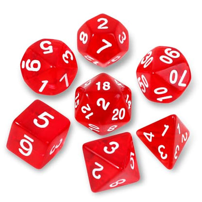 7Pcs Polyhedral DND Dice Set with Black Storage Bag (Red Transparent Dice) | Classic dice set for RPG Polyhedral Dice for Dungeon and Dragons Playing Games 7-Die Set - color: Red Transparent Dice