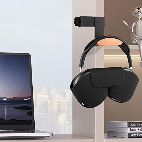Linkidea Headphone Stand Hanger Compatible with Apple AirPods Max, Wooden Headset Holder Clamp Mount, Under Desk Headphone Hook Rack for Gaming Headphones, Office Desk & Table (Beech)