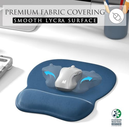 MROCO Ergonomic Mouse Pad with Gel Wrist Rest, 9.4 x 8.1 in, Navy Blue | Ergonomic Shape Design, Multiple Pattern Options, Gel Wrist Comfort, Smooth Lycra Surface, Non-Slip PU Base - color: Navy Blue