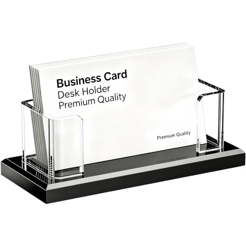 Acrylic Business Card Holder, Black, Clear Horizontal 1 Slot Desktop Organizer, 60 Card Capacity, Display Stand for Desk (M) - size: M