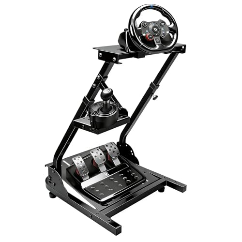 Racing Wheel Stand -Height Adjustable and Foldable Steering Wheel Stand with Gear Shifter Mount, a Durable Sim Racing Cockpit Base Fully Compatible with Logitech G25, G27, G29, G920, and G923 Wheels for an Immersive Racing Simulator Cockpit Experience