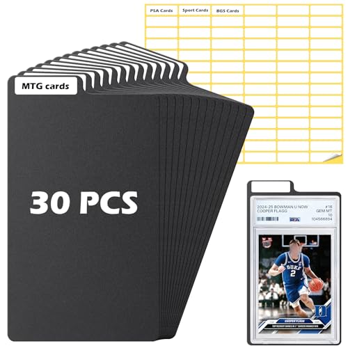 30 PCS 3.3 x 5.8 Inch Trading Card Dividers with Labels Tall Plastic | Vertical Card Dividers Graded Card Size Case Divider MTG Card Divider for PSA MTG Sports Games Case Organizer - color: Black