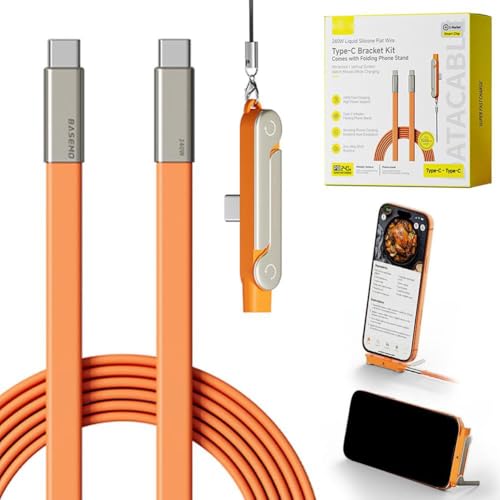 SIDEWAY Phone Charger 240W Silicone Cable with Detachable Stand - Universal Type-C, 90° Angle, 480Mbps Data Transfer Speed(orange) - color: orange