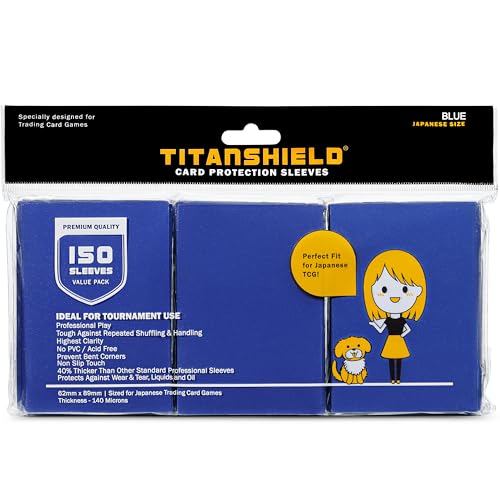 TitanShield (150 Sleeve/Blue) Small Japanese Sized Trading Card Sleeves Deck Protector for Yu-Gi-Oh, Cardfight!! Vanguard & More - color: Blue