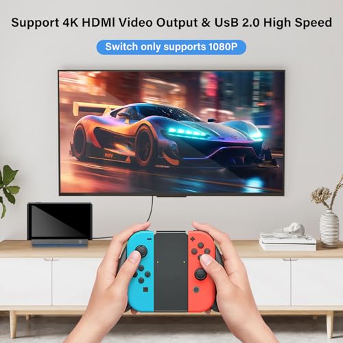 Switch TV Dock Station Compatible for Nintendo Switch/Switch OLED, Switch Station with LAN PORT/4K HDMI/1080P/60Hz Output, Compatible with Official Switches Docking Stand (1000Mbps Ethernet Port)