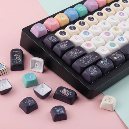 Tsungup MOA Keycaps, PBT Cute Dessert Cheese Muffin Ice Custom Keycap Set | 126 Keys Dye-Sub Key Caps Keyboard Keycap for 60% 65% 75% 80% 100% MX Switches Mechanical Keyboard - color: White&Black