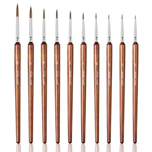 Golden Maple Artist Paint Brushes, 10PC Synthetic Sable Brush Set Miniature Fine Detail Paint Brush, Round Point Paint Brush Set for Miniatures, Acrylic & Figures, Model, Watercolor Details - color: Bronze