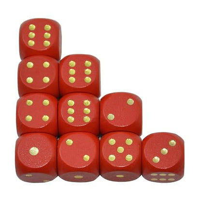 Set of 10 16MM Six Sided D6 Round Wooden Dice Set (red) - color: Red