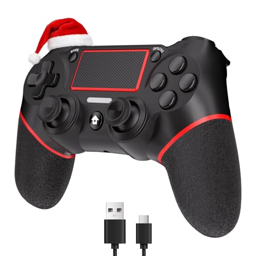 SZYUYU Wireless Controller for Ps4 Romote Compatible with Ps4/Slim/Pro/Windows PC, Controller for Ps4 with 3.5mm Audio Jack, Touch Pad,Six Axis Motion Control, Charging Cable(BLACK RED) - color: BLACK RED