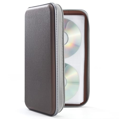UENTIP CD Case,96 Capacity Hard Plastic DVD Case Holder for Car Home Travel | CD DVD Storage,Zipper Closure,Scratch-Resistant Sleeves,Stay Away Dust and Damp,Storage Music Video Gaming Discs Blu-ray - color: coffee