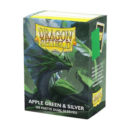 Dragon Shield | Matte Dual Standard Size Card Sleeves | 100ct - Smooth & Tough Premium TCG Sleeves - Compatible with Pokemon, One Piece, and Magic: The Gathering | Apple Green & Silver - color: Apple Green & Silver
