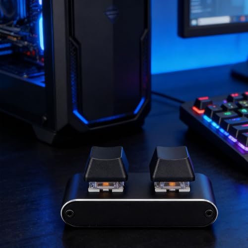 Programmable 2 Key Mechanical Keyboard, Aluminum Alloy USB Macro Keypad with Red Switches for Gaming Productivity, Custom Shortcut Keys, Hot Swappable One Handed Design